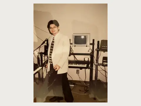 A younger Herbert Midgley in an early electronic music studio.