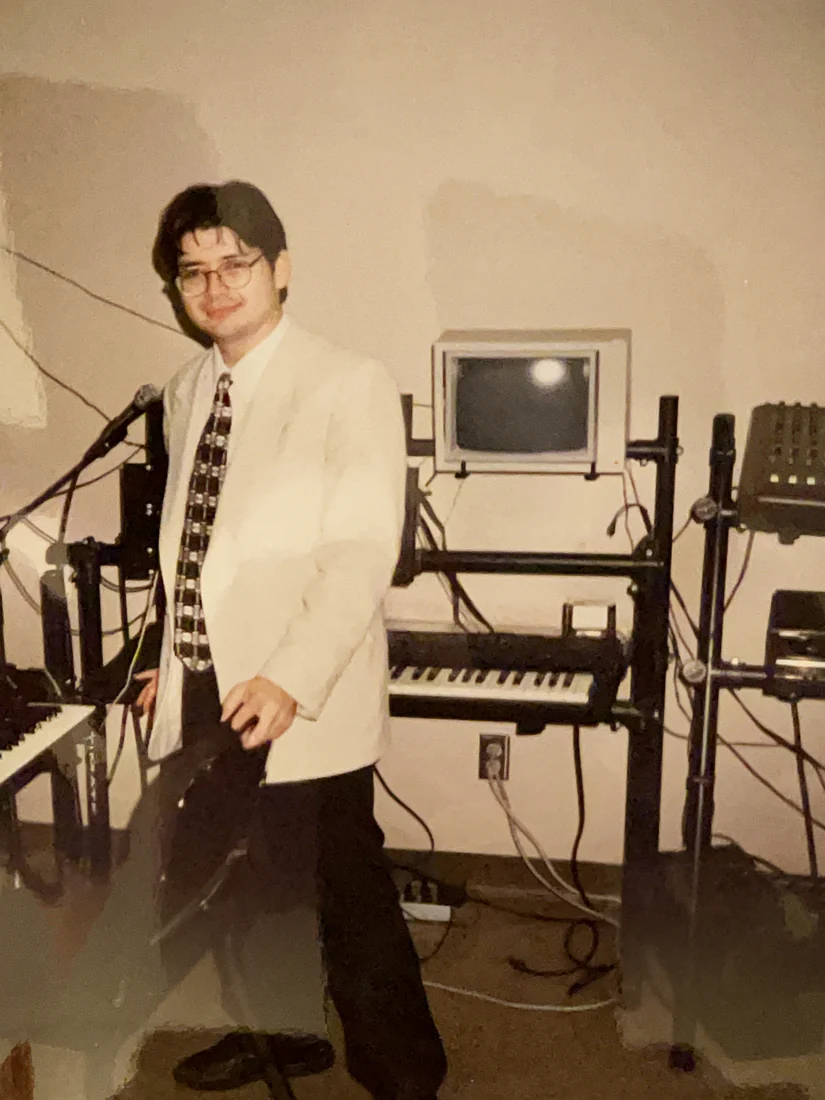 A younger Herbert Midgley in an early electronic music studio